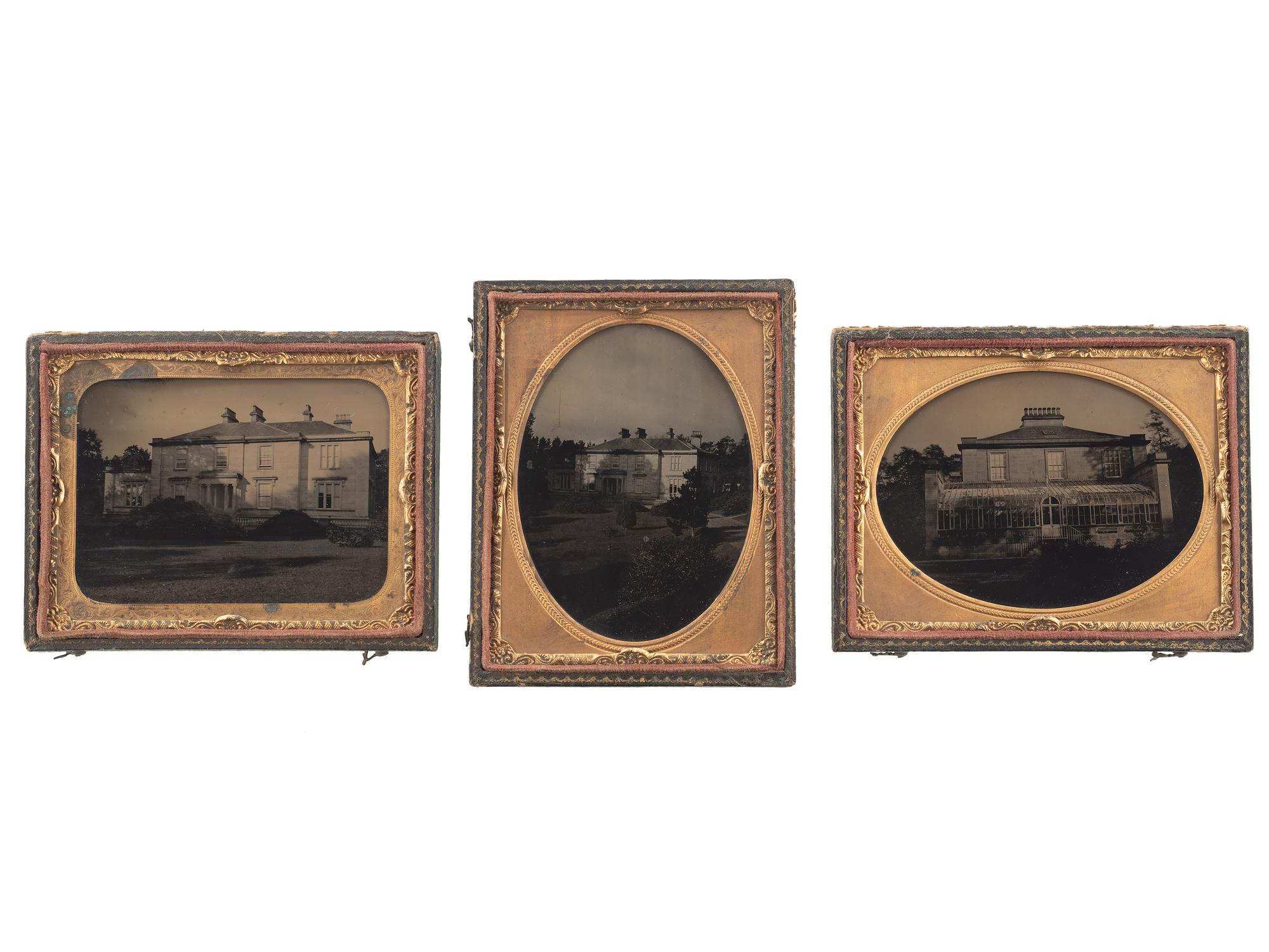 [EARLY PHOTOGRAPHY]. A group of 4 outdoor cased images featuring buildings and structures, comprising: