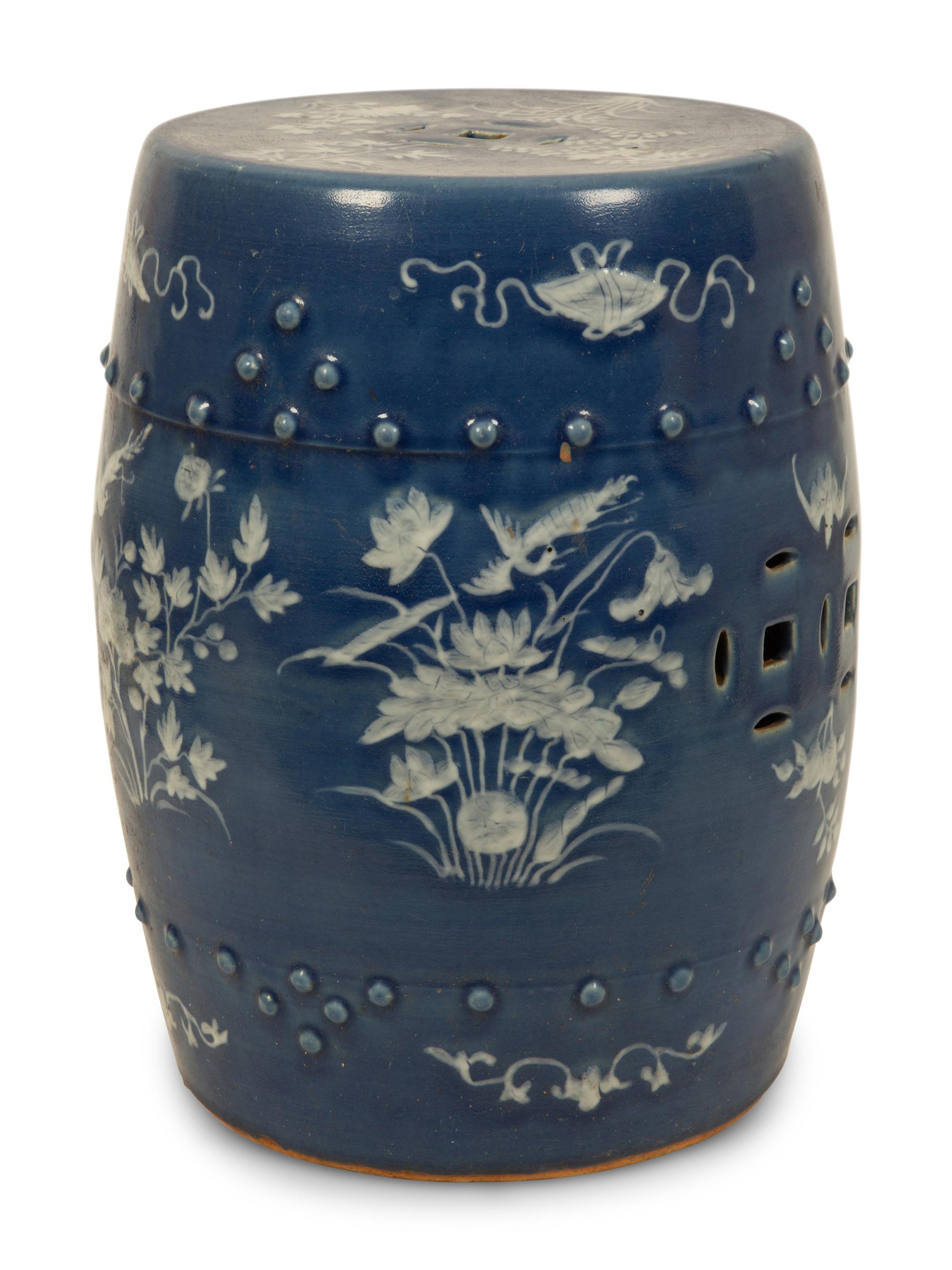 A Chinese Blue Glazed Garden Stool