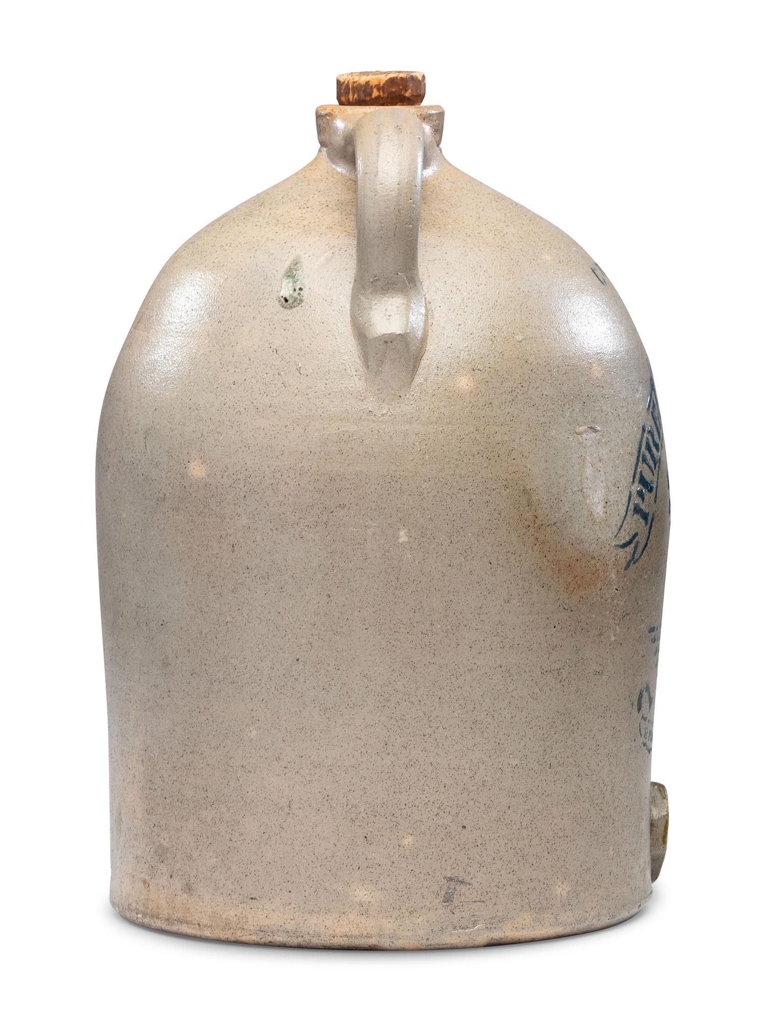 A Rare Curtis Fenton 'Pure Cold Water' Stenciled Stoneware Cooler