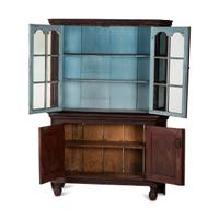 A Federal Red and Blue Painted Paneled Pine Cupboard