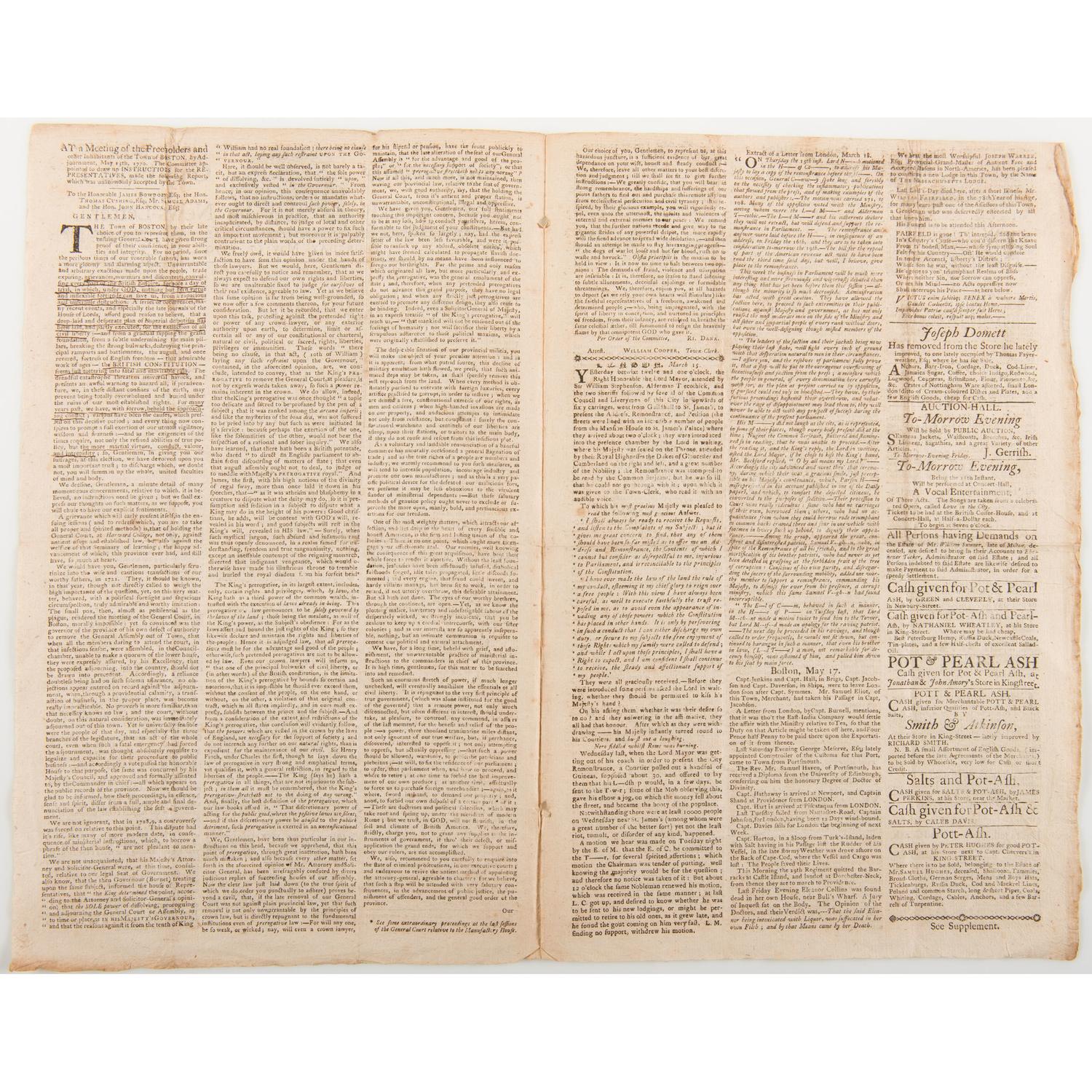 Pre-Revolutionary War Events Covered in the Massachusetts Gazette and the Boston Weekly News-Letter , 1770