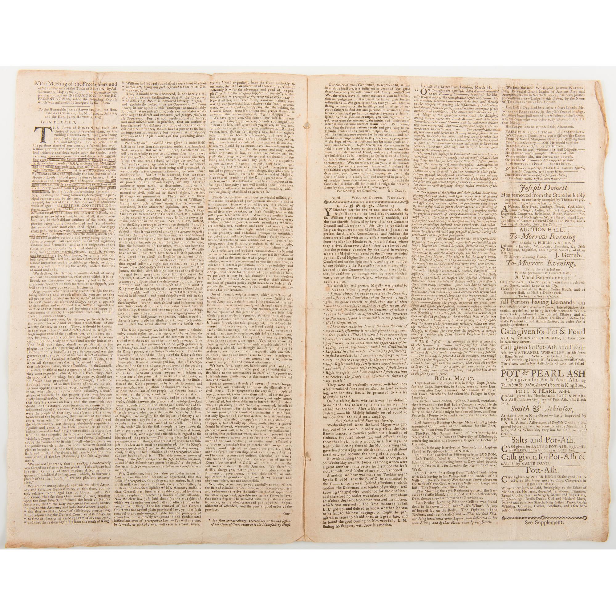 Pre-Revolutionary War Events Covered in the Massachusetts Gazette and the Boston Weekly News-Letter , 1770