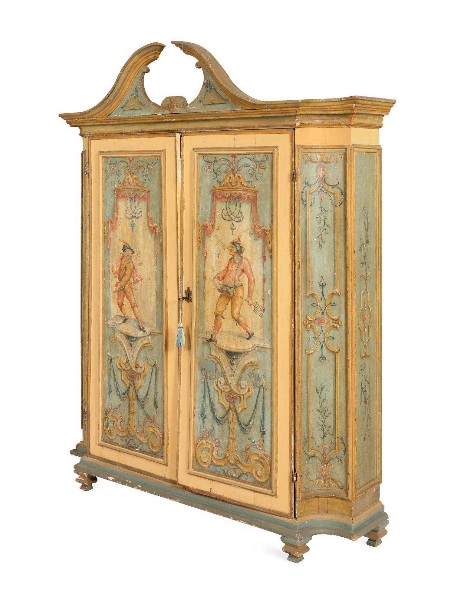 An Italian Baroque Style 'Commedia Dell'Arte' Painted Cabinet