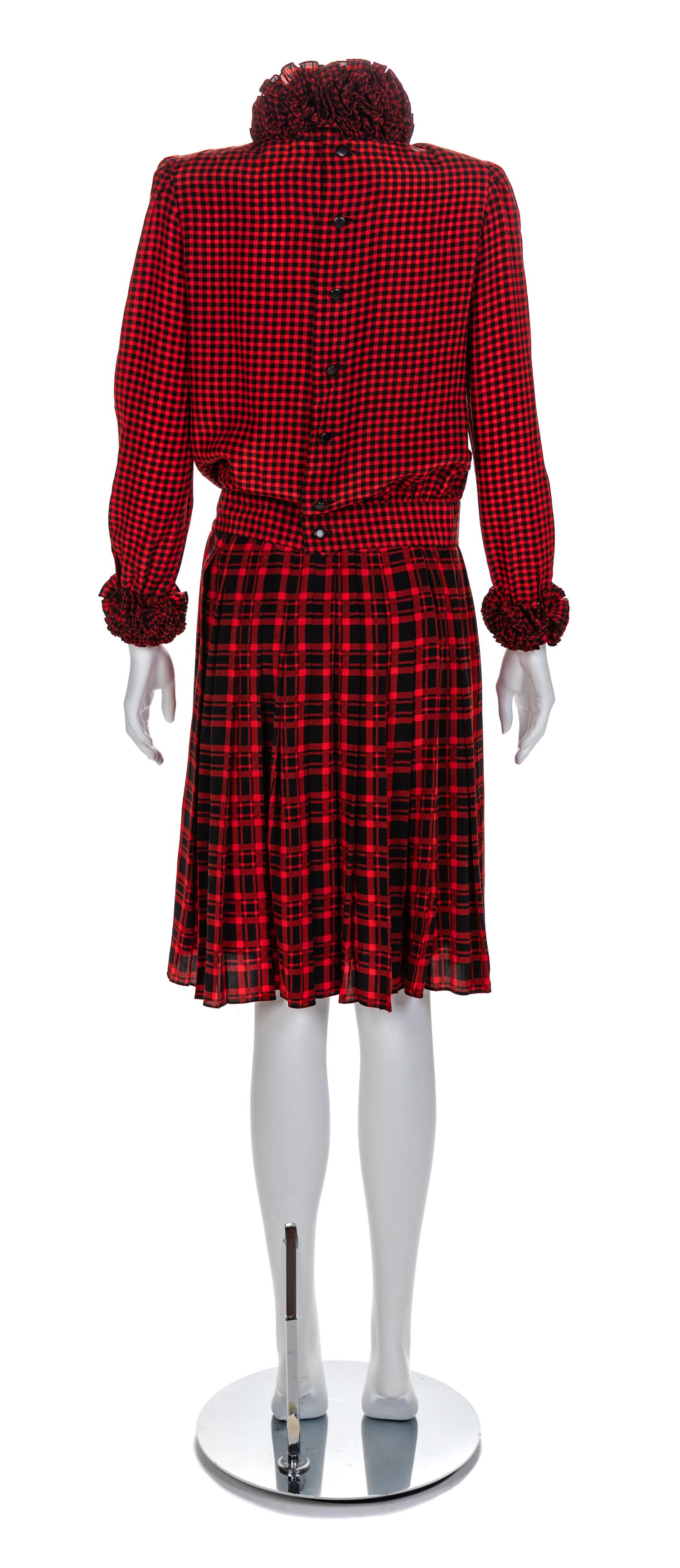 Nina Ricci Boutique Two Piece Checker and Plaid Silk Ensemble, Size label: 36