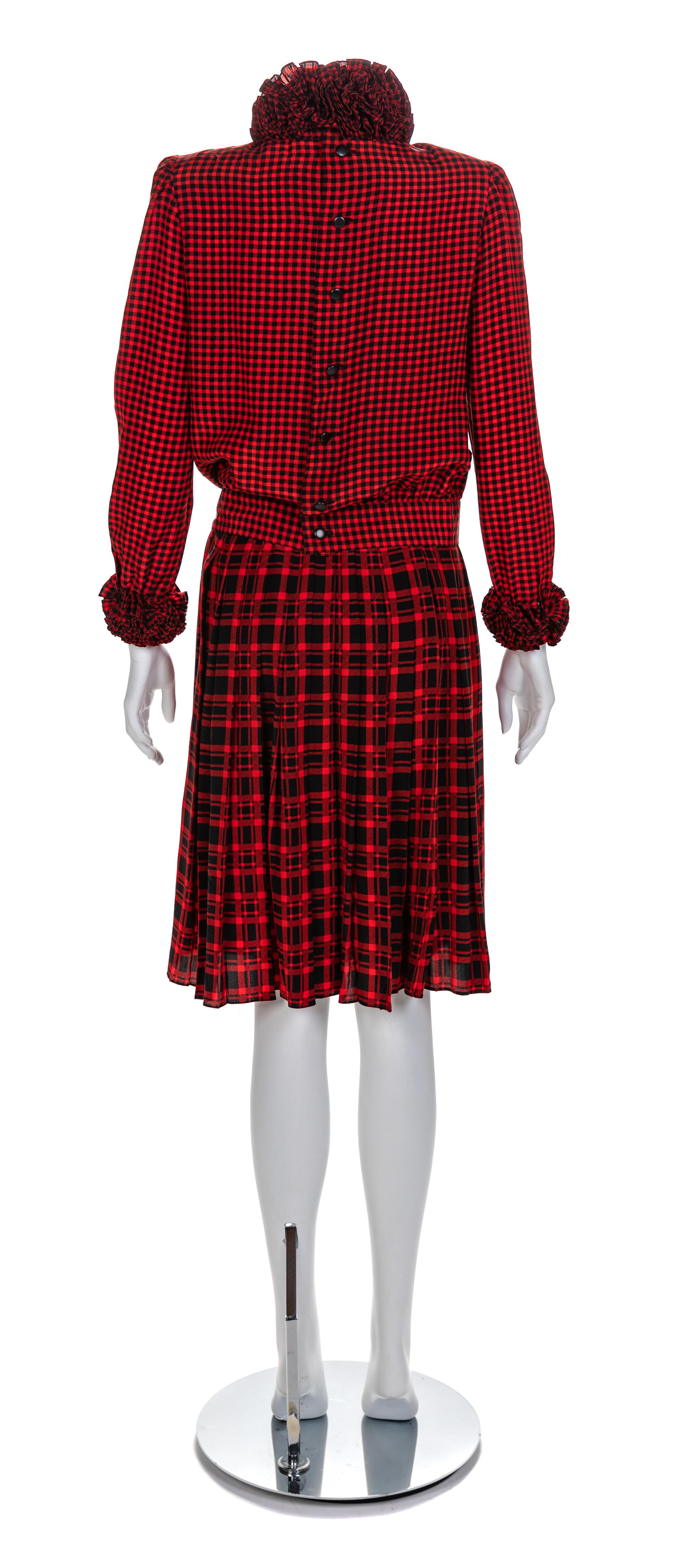 Nina Ricci Boutique Two Piece Checker and Plaid Silk Ensemble, Size label: 36