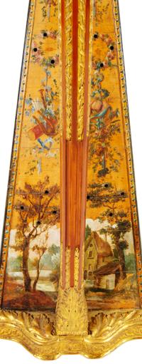 A Louis XVI Parcel Gilt and Painted Satinwood Harp