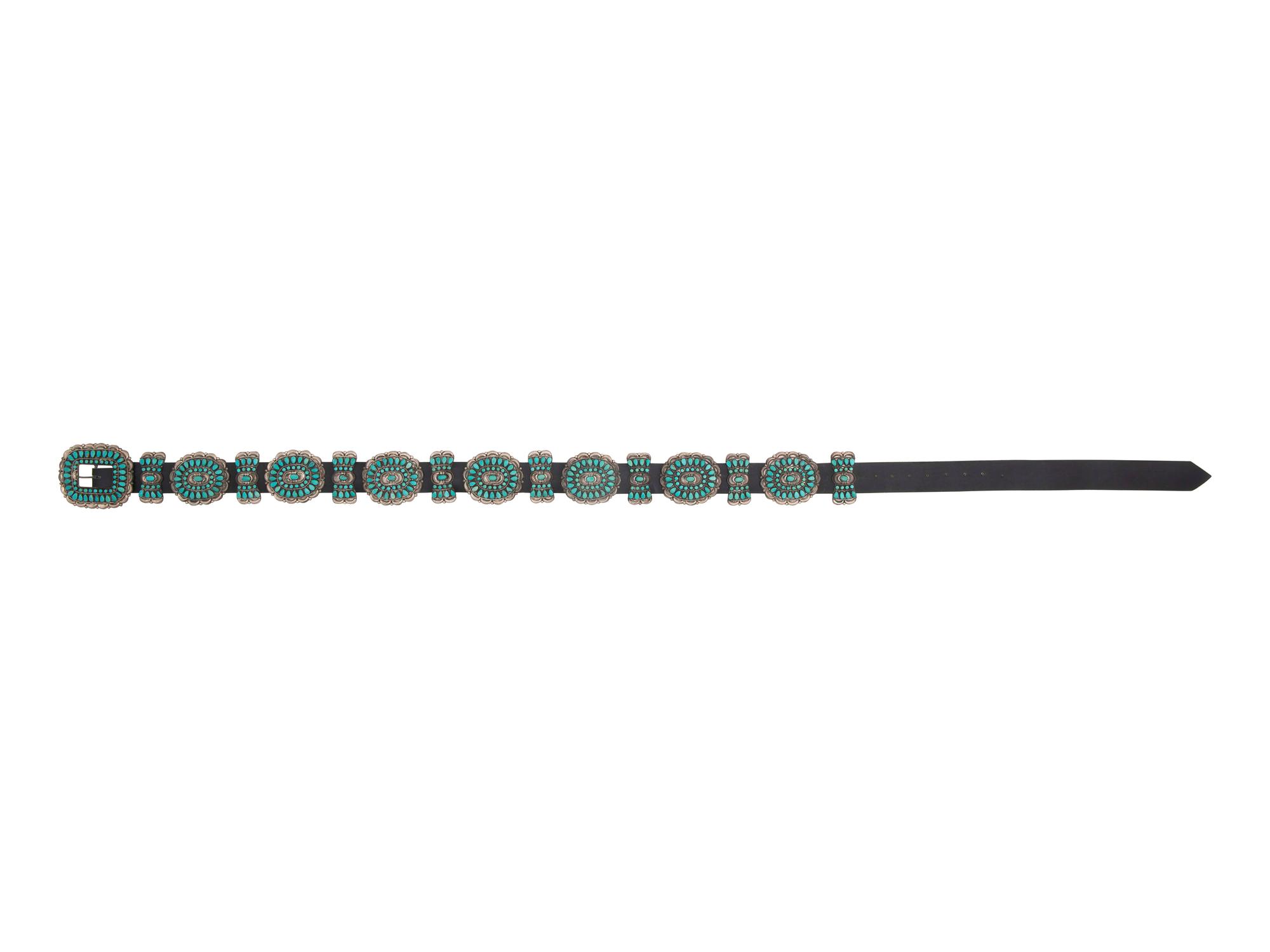 Sterling Silver and Turquoise Cluster Concha Belt