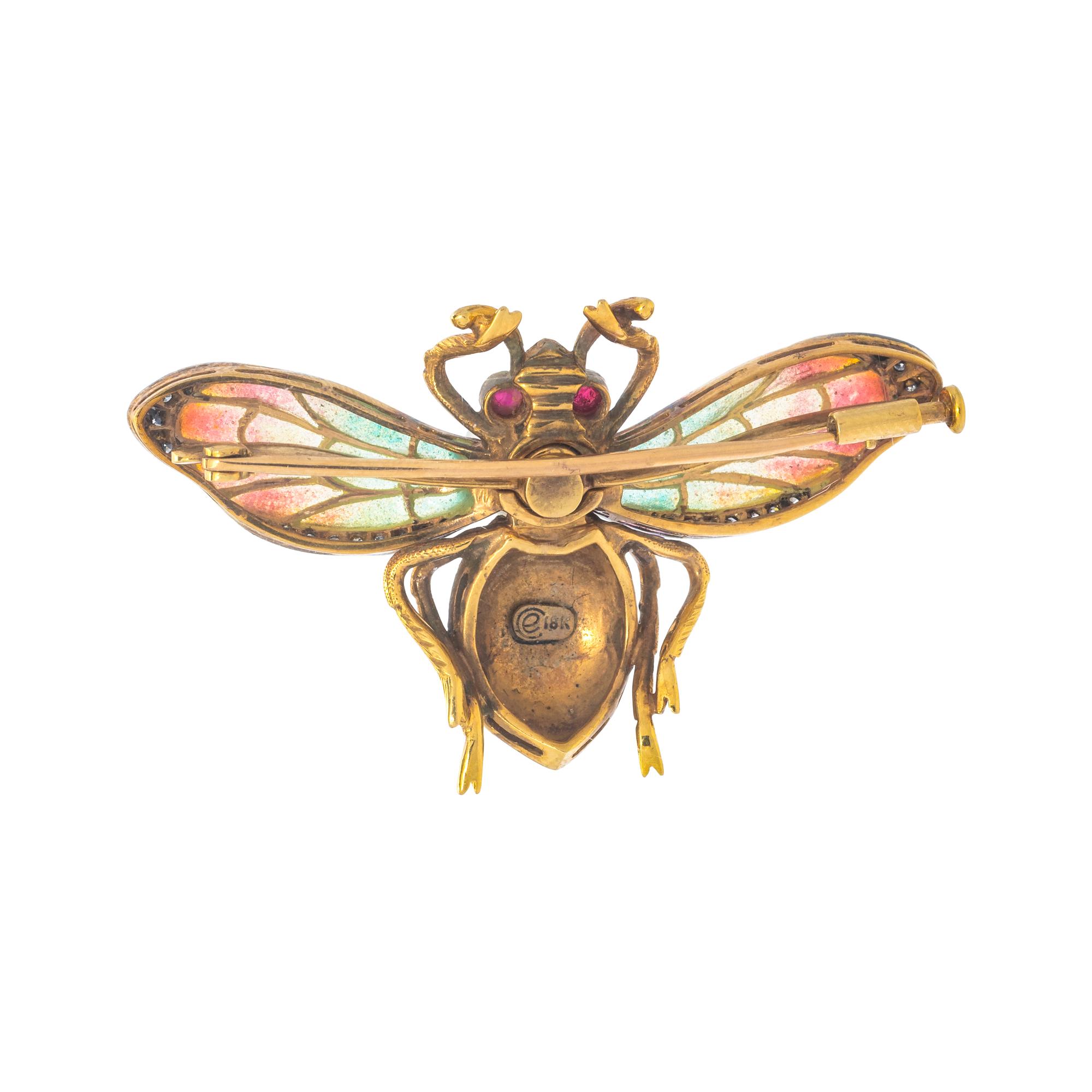 EVELYN CLOTHIER, DIAMOND, MULTIGEM AND PLIQUE-À-JOUR ENAMEL BEE BROOCH
