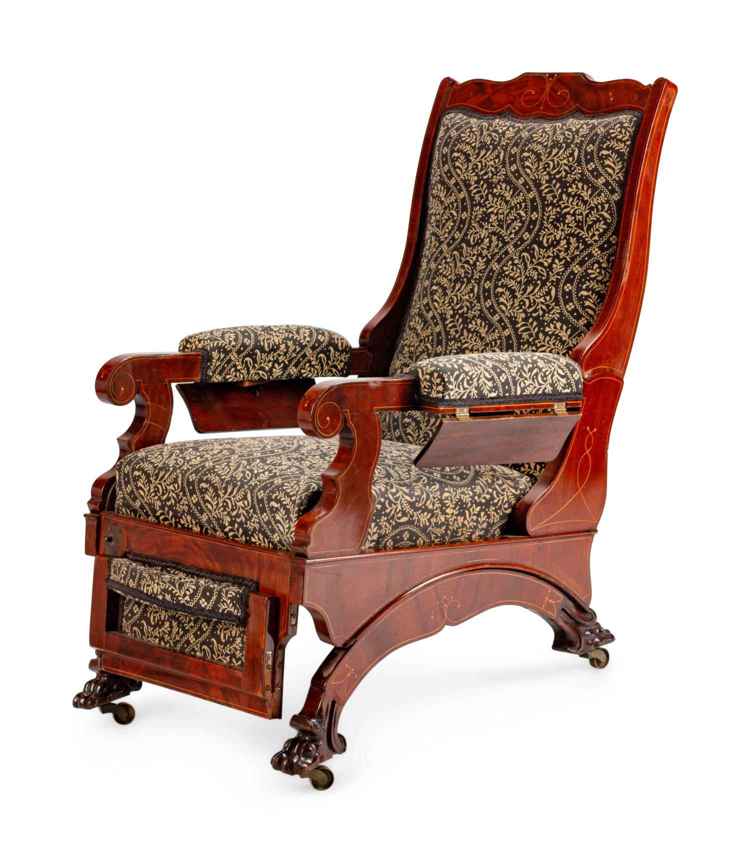 A Victorian Inlaid Mahogany Reclining Armchair — LAST QUARTER 19TH CENTURY