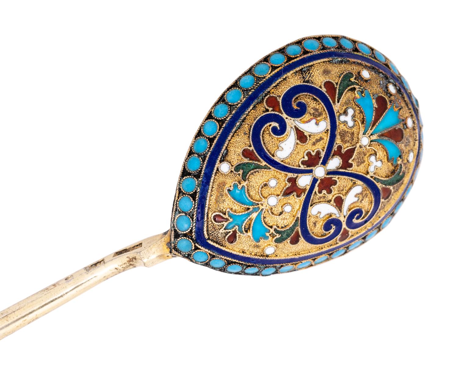 Twelve Russian Enameled Silver Spoons