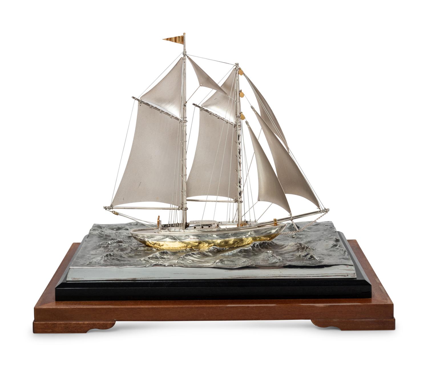 A Japanese Silver Model of a Yacht