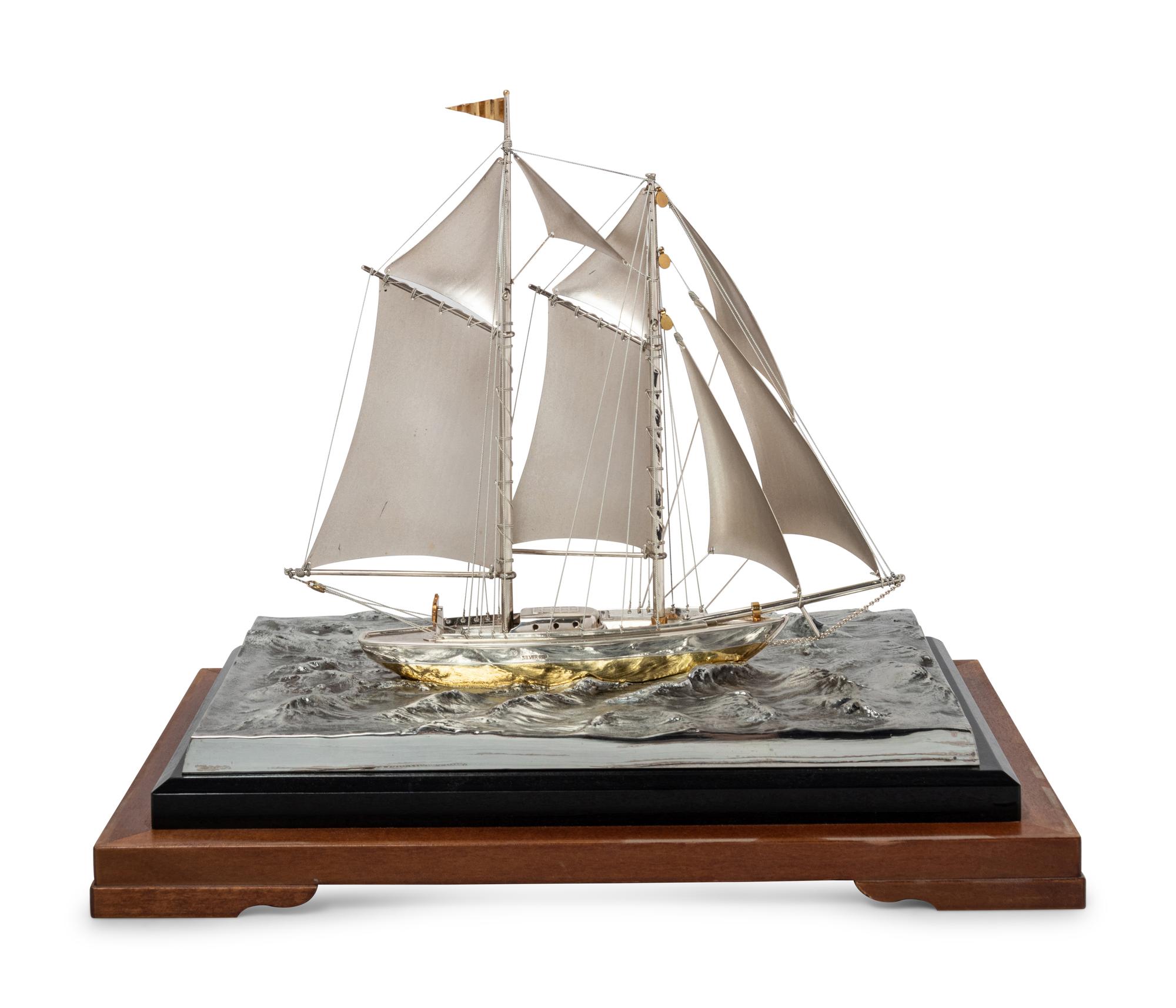 A Japanese Silver Model of a Yacht