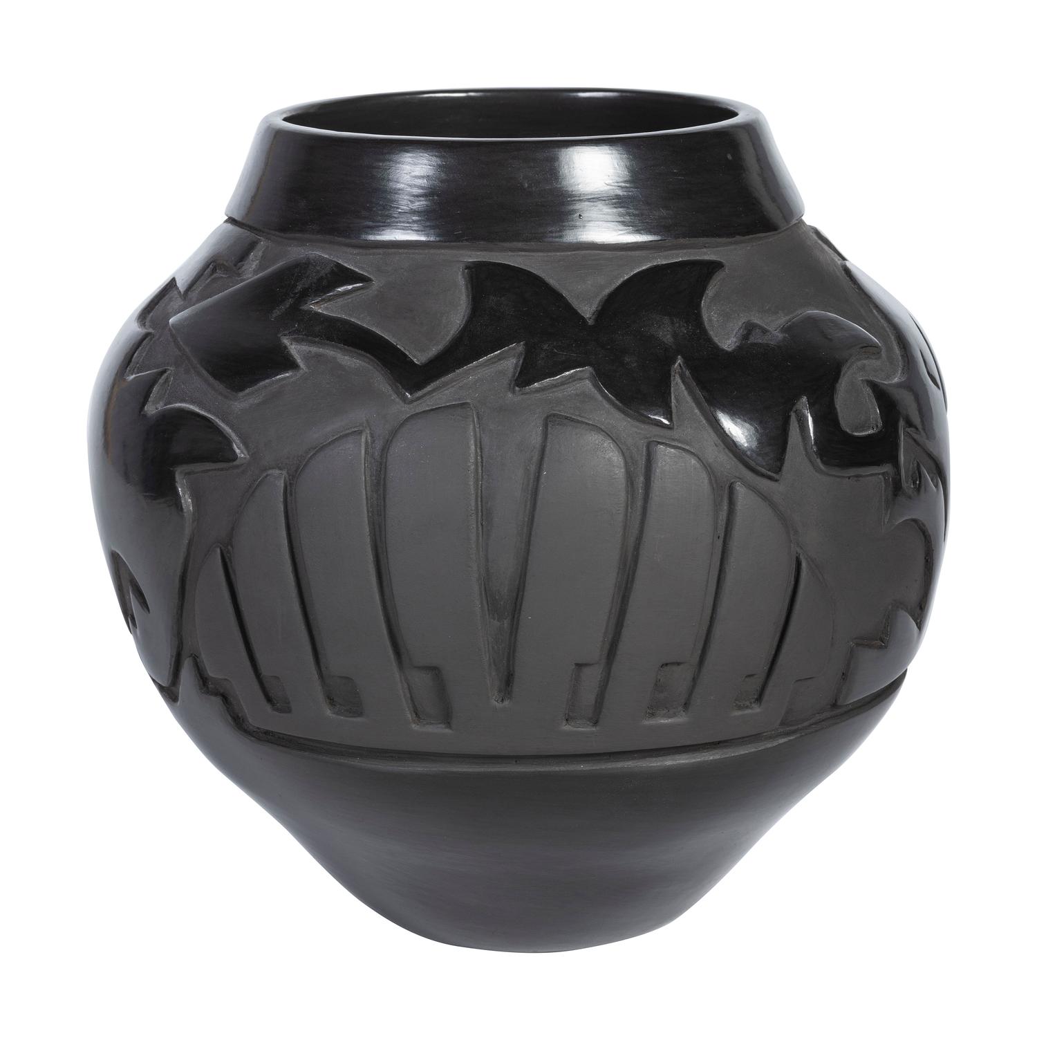Carved Blackware Pottery Jar