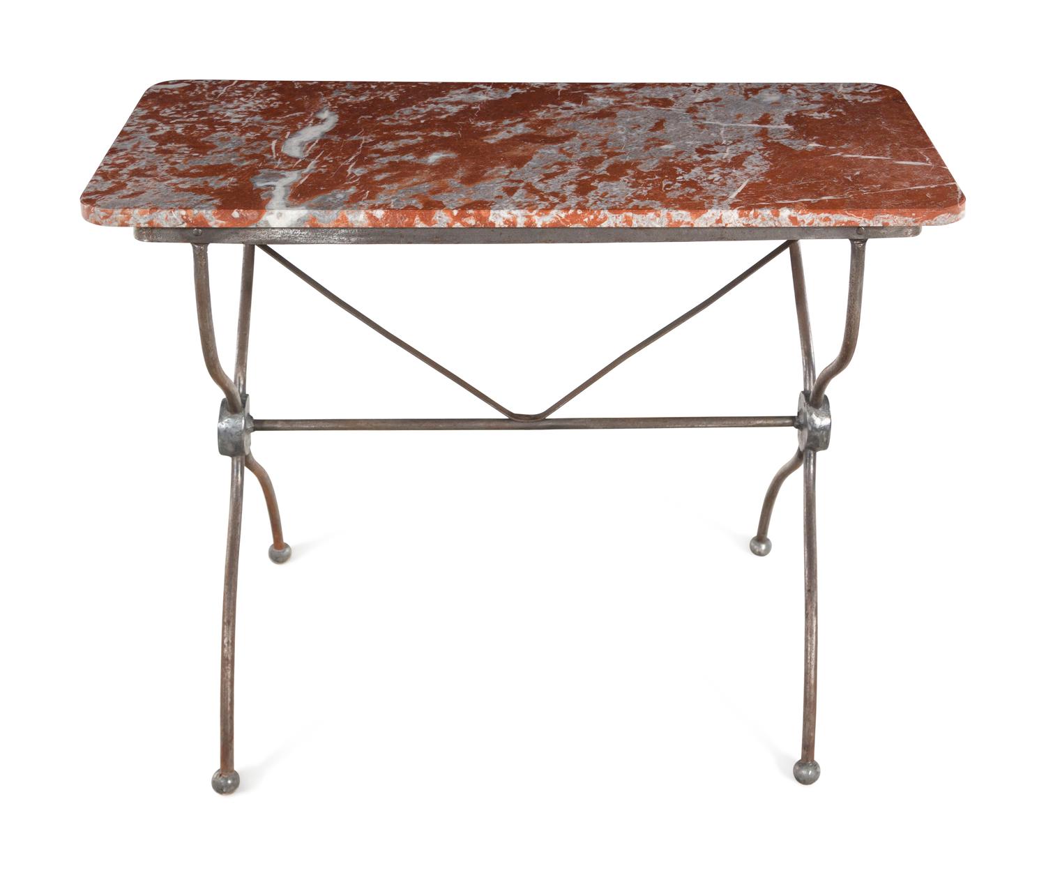 A French Steel Marble-Top Table