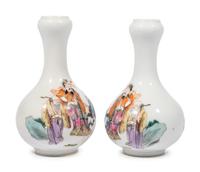 A Pair of Chinese Famille Rose Porcelain Bottle Vases