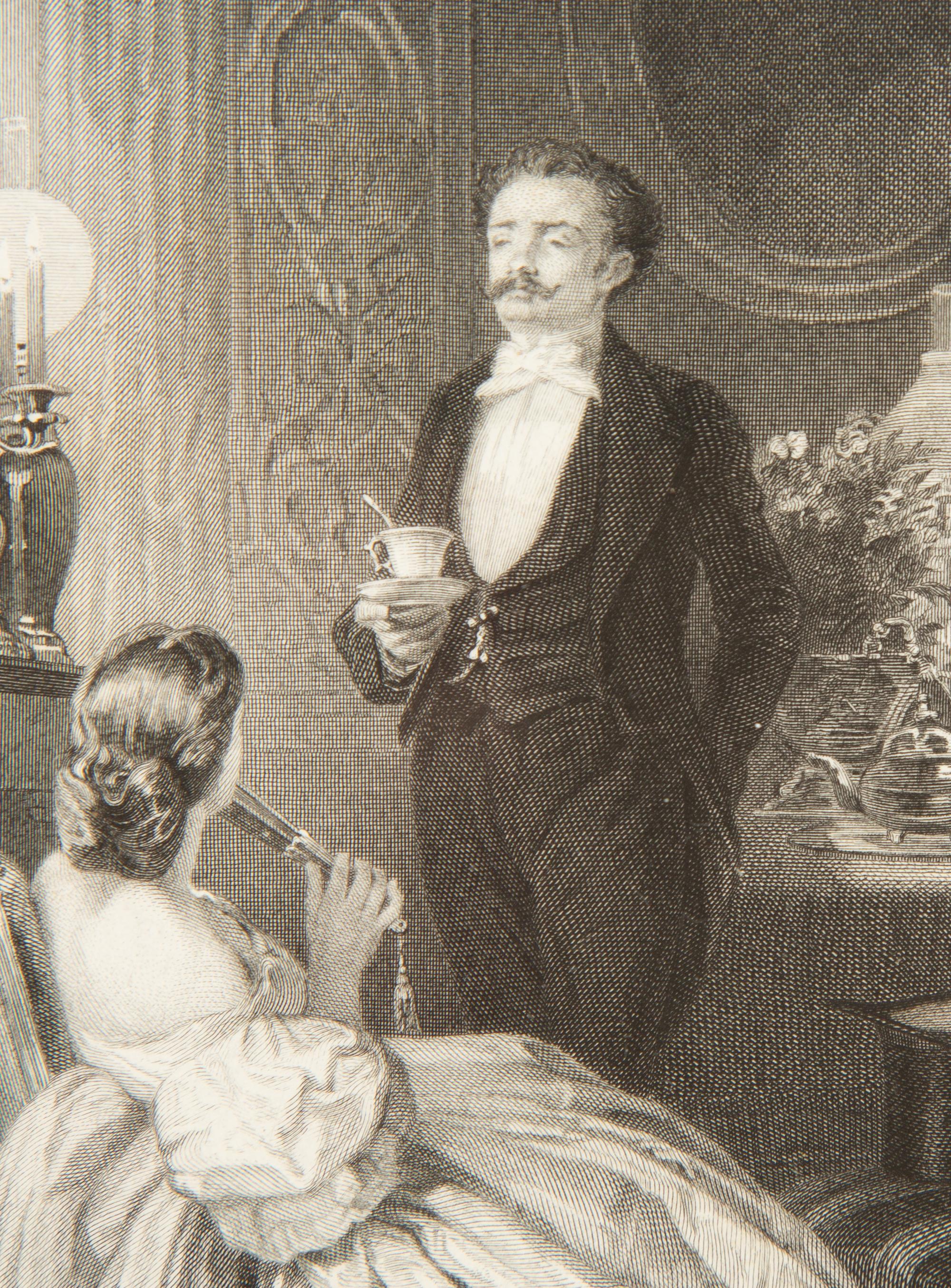 A Set of Four French Engravings of Courting Aristocrats in Ebonized and Giltwood Frames