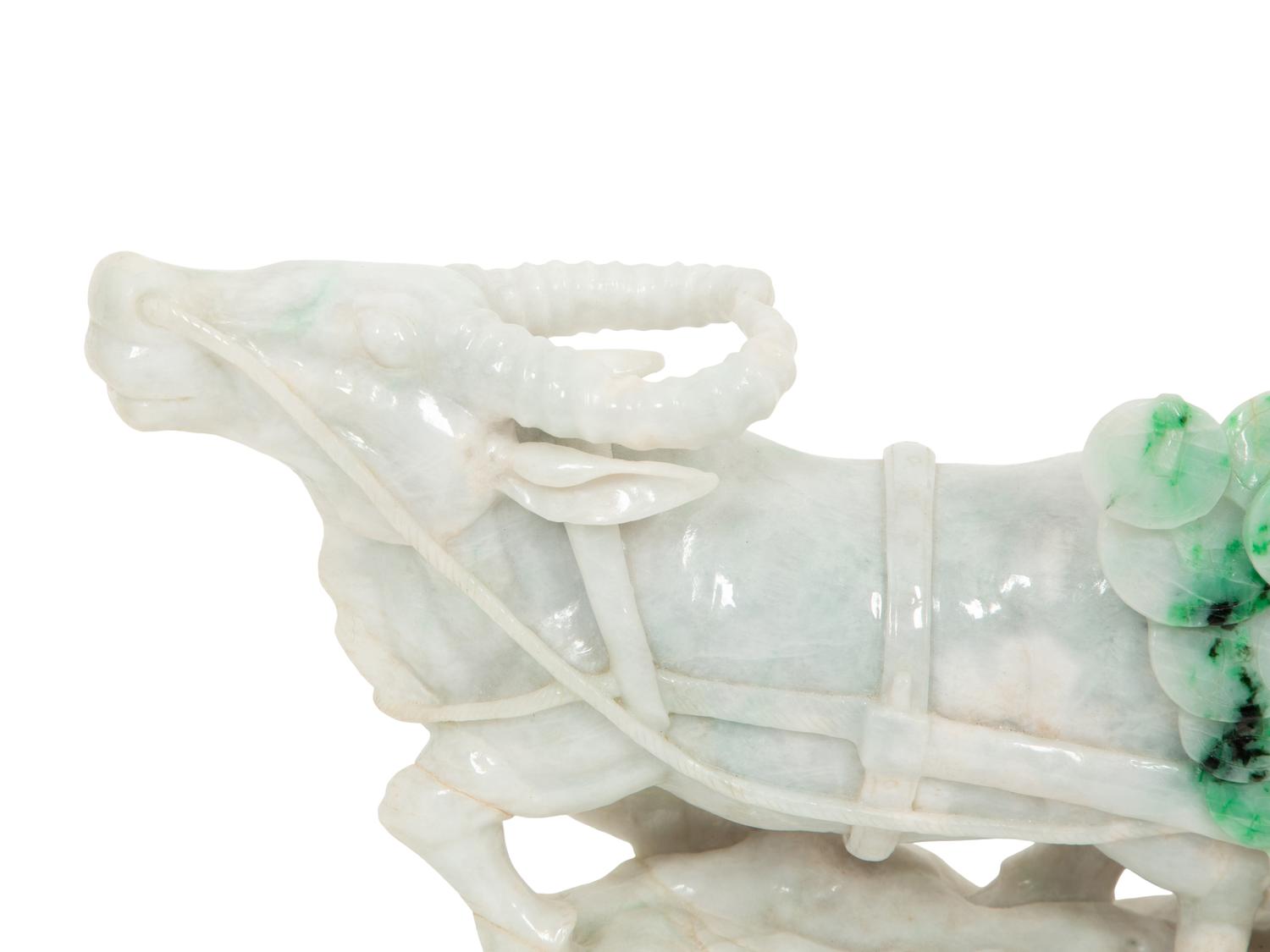 A Chinese Carved Jadeite Figure of an Ox Cart