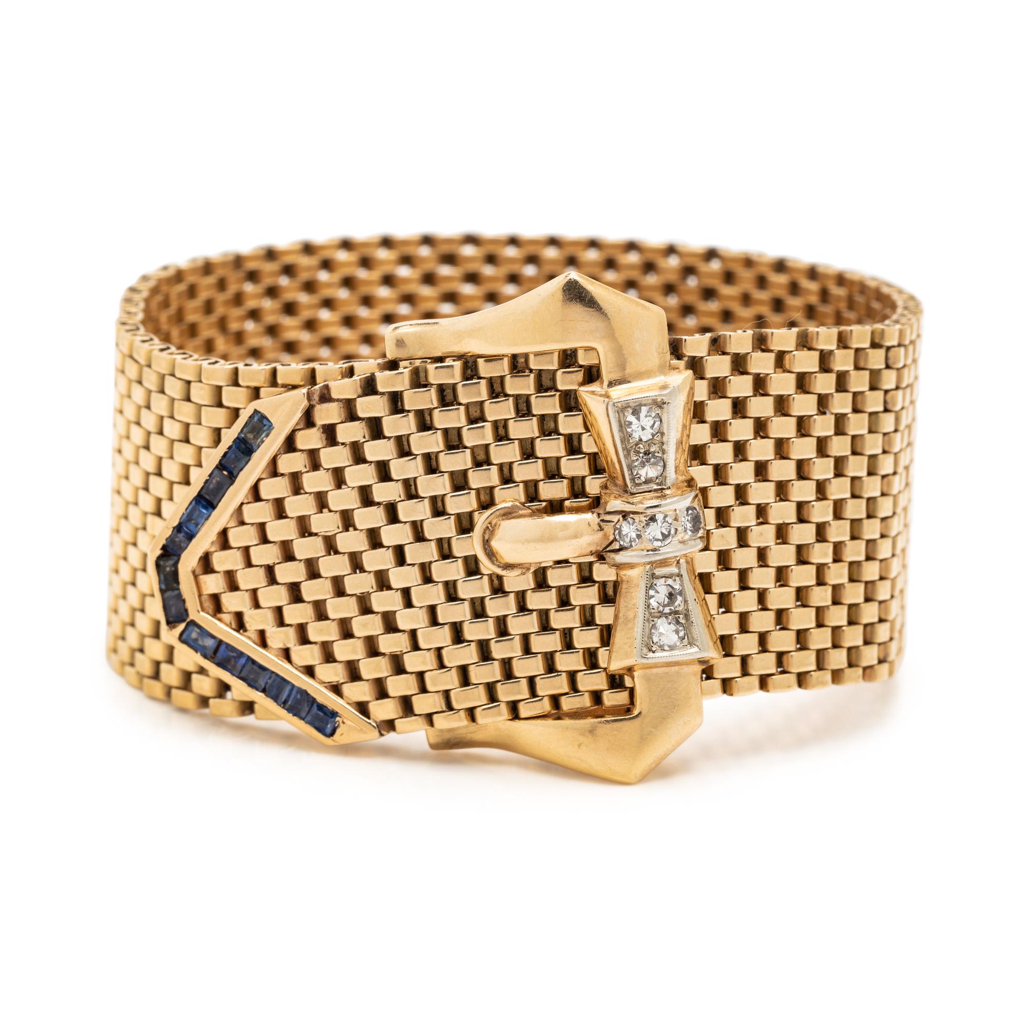 YELLOW GOLD, DIAMOND AND SAPPHIRE BUCKLE BRACELET