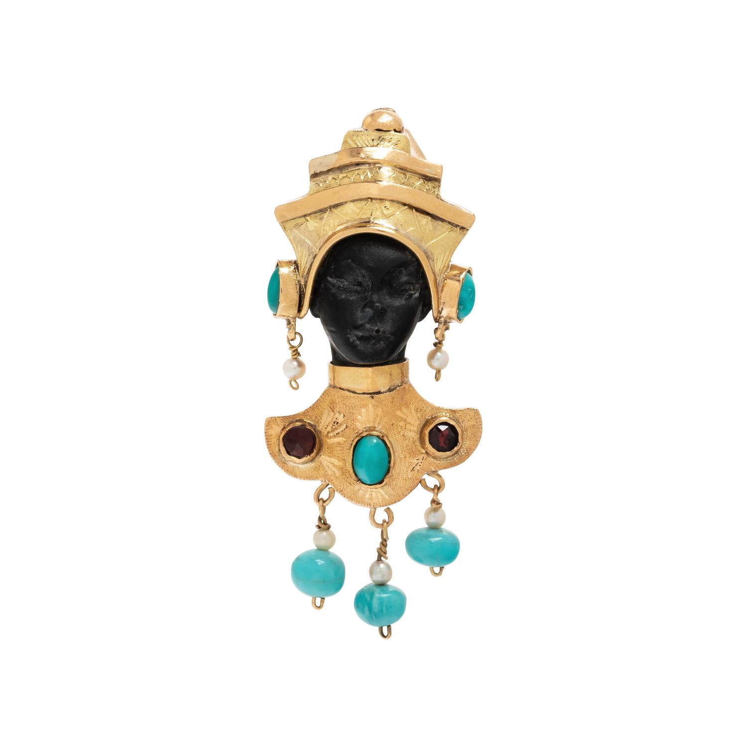 YELLOW GOLD AND MULTIGEM BROOCH
