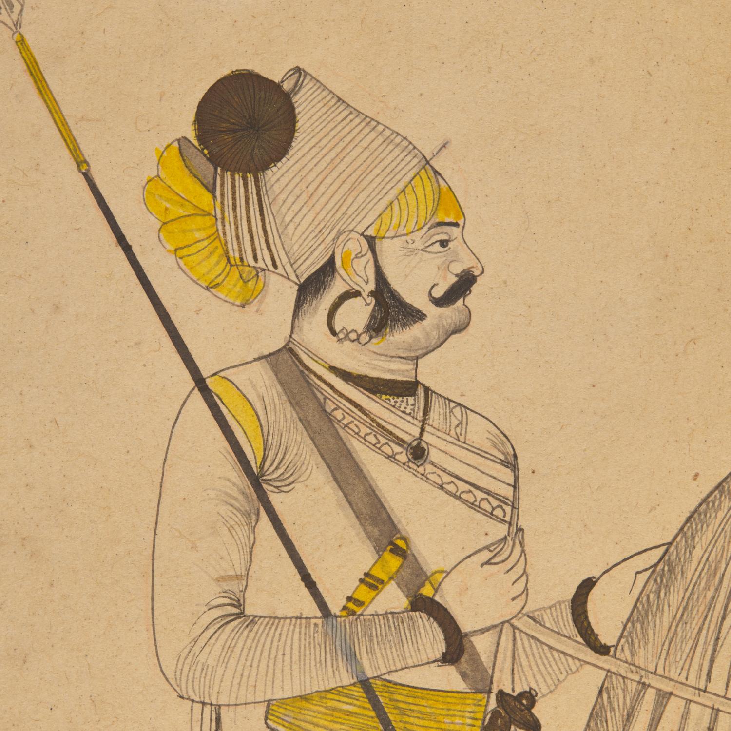 A Fine Profile Line Drawing of Raj Shri Fakirdas Jodhsinghot, Marwa, Rajasthan, India, 20th Century