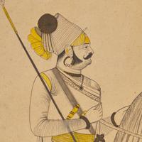A Fine Profile Line Drawing of Raj Shri Fakirdas Jodhsinghot, Marwa, Rajasthan, India, 20th Century