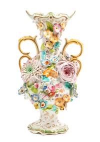 A Paris Floral-Encrusted Porcelain Vase Height 9 1/2 inches. — LATE 19TH/EARLY 20TH CENTURY