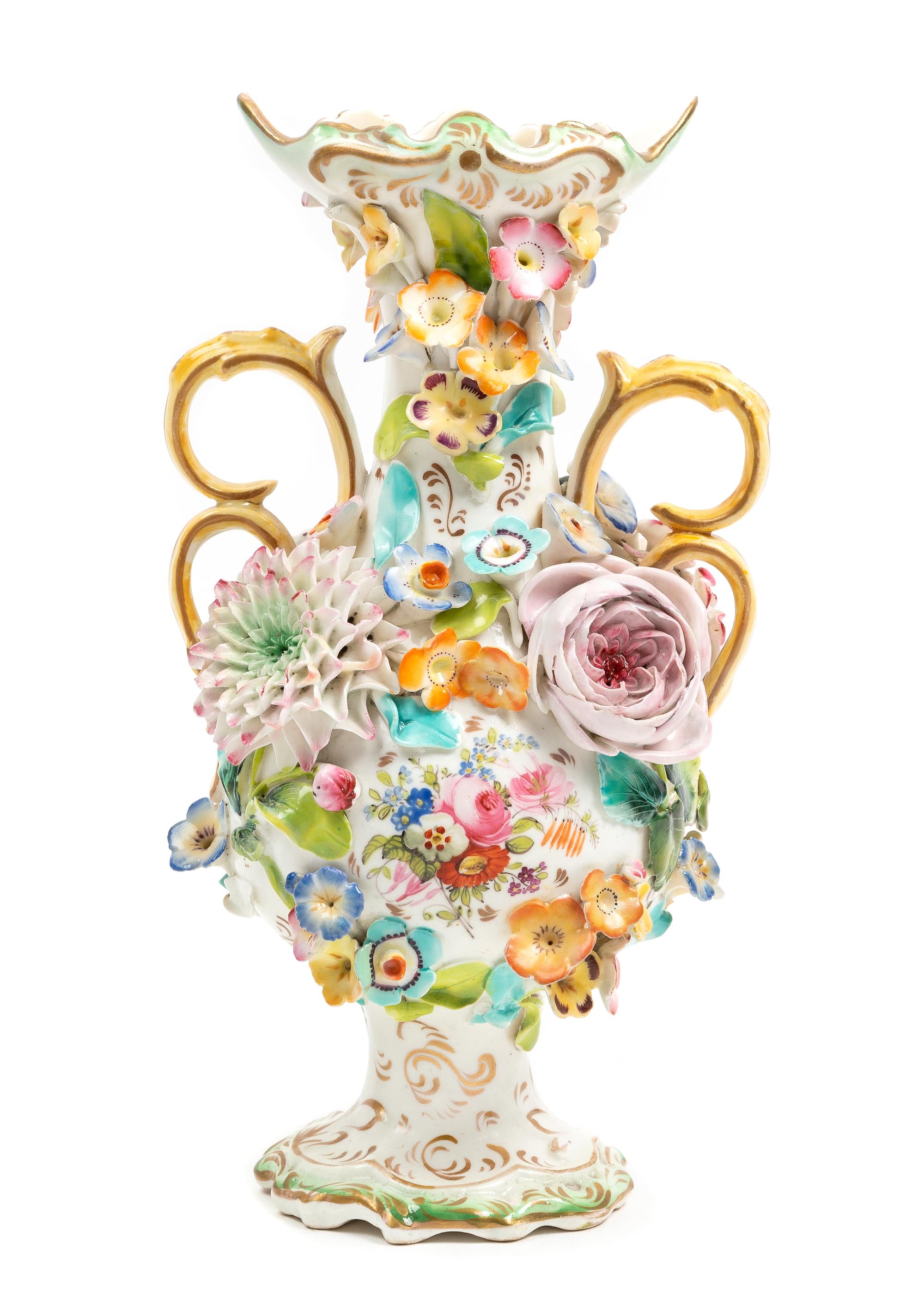 A Paris Floral-Encrusted Porcelain Vase Height 9 1/2 inches. — LATE 19TH/EARLY 20TH CENTURY