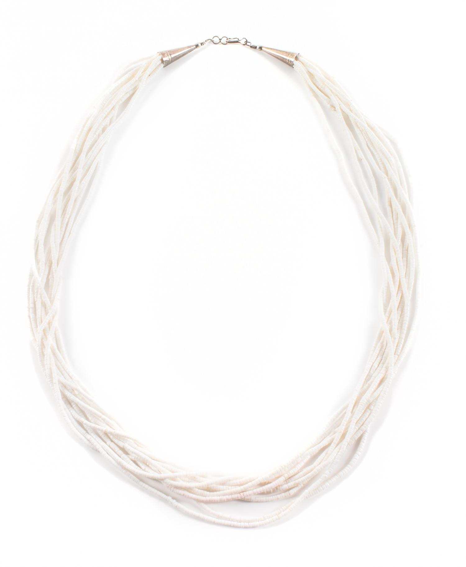 Santo Domingo Ten Strand White Shell Heishi Necklace Length 26 inches