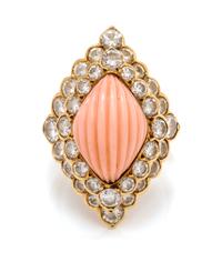 An 18 Karat Yellow Gold, Angel Skin Coral, and Diamond Ring, Andre Vassort for Boucheron, 6.70 dwts.