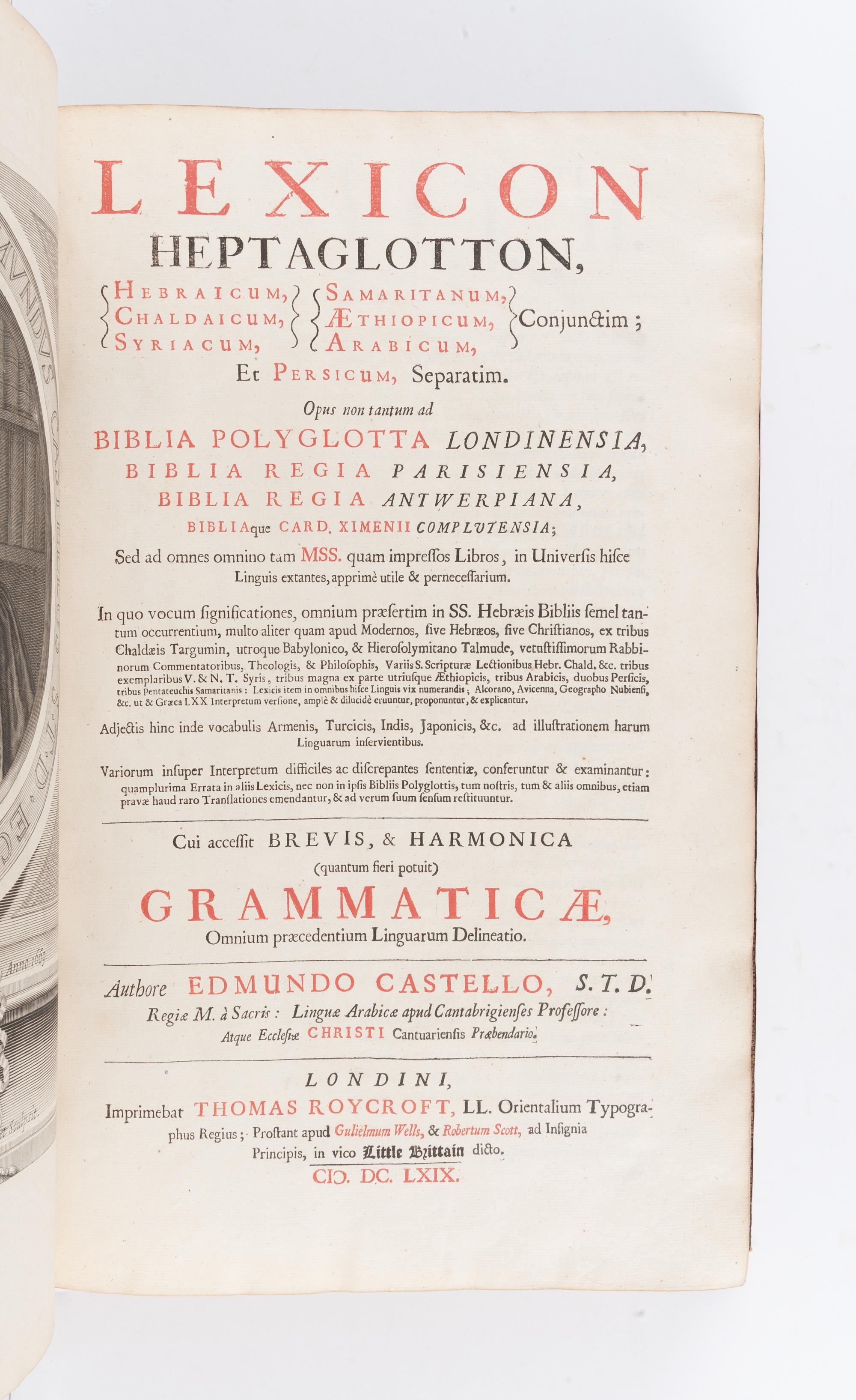 [BIBLE, Polyglot]. Biblia sacra polyglotta . Edited by Brian Walton. London: Thomas Roycroft, 1655-57.