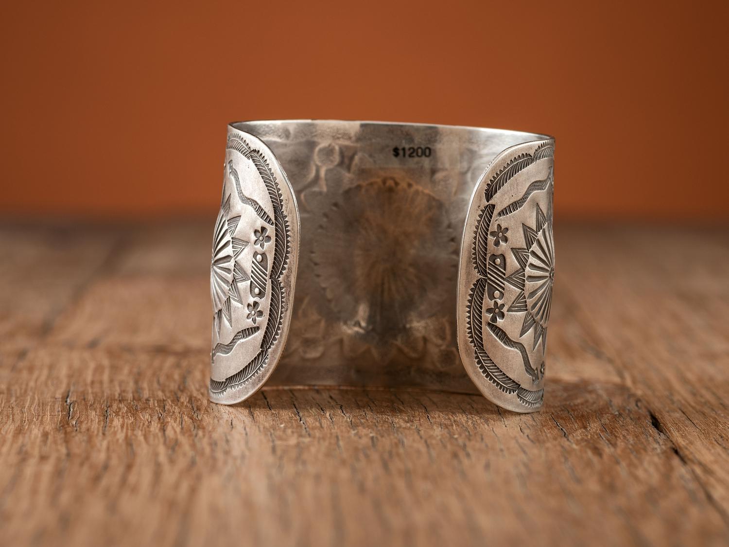 Navajo Heavily Stamped Silver Cuff Bracelet