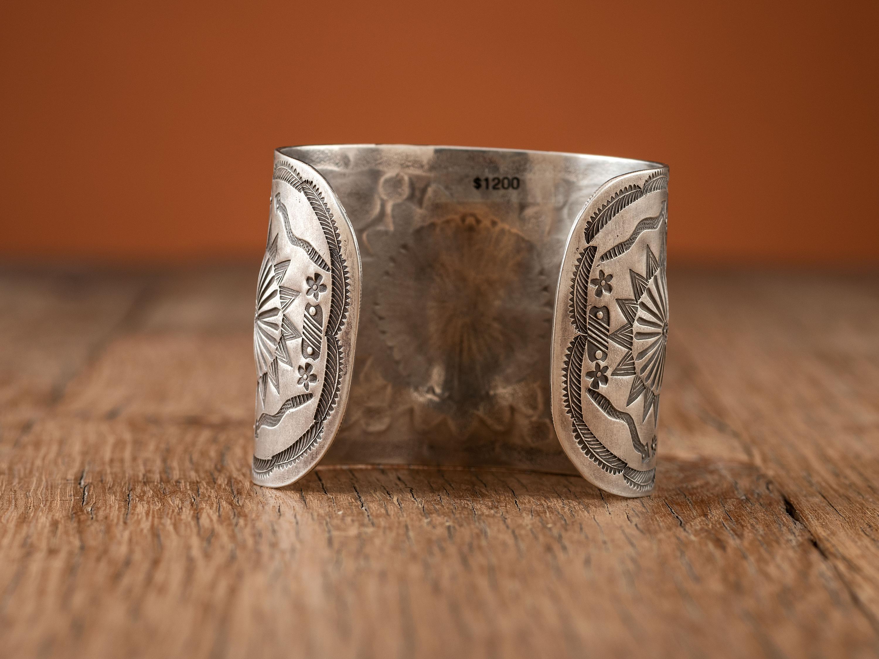 Navajo Heavily Stamped Silver Cuff Bracelet
