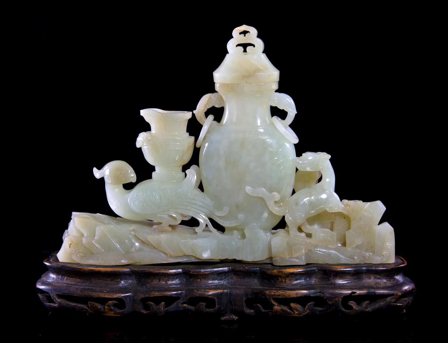 A Pale Celadon Jade Scholar's Desk Object Width 7 inches. — 19TH CENTURY