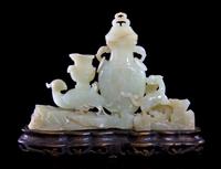 A Pale Celadon Jade Scholar's Desk Object Width 7 inches. — 19TH CENTURY