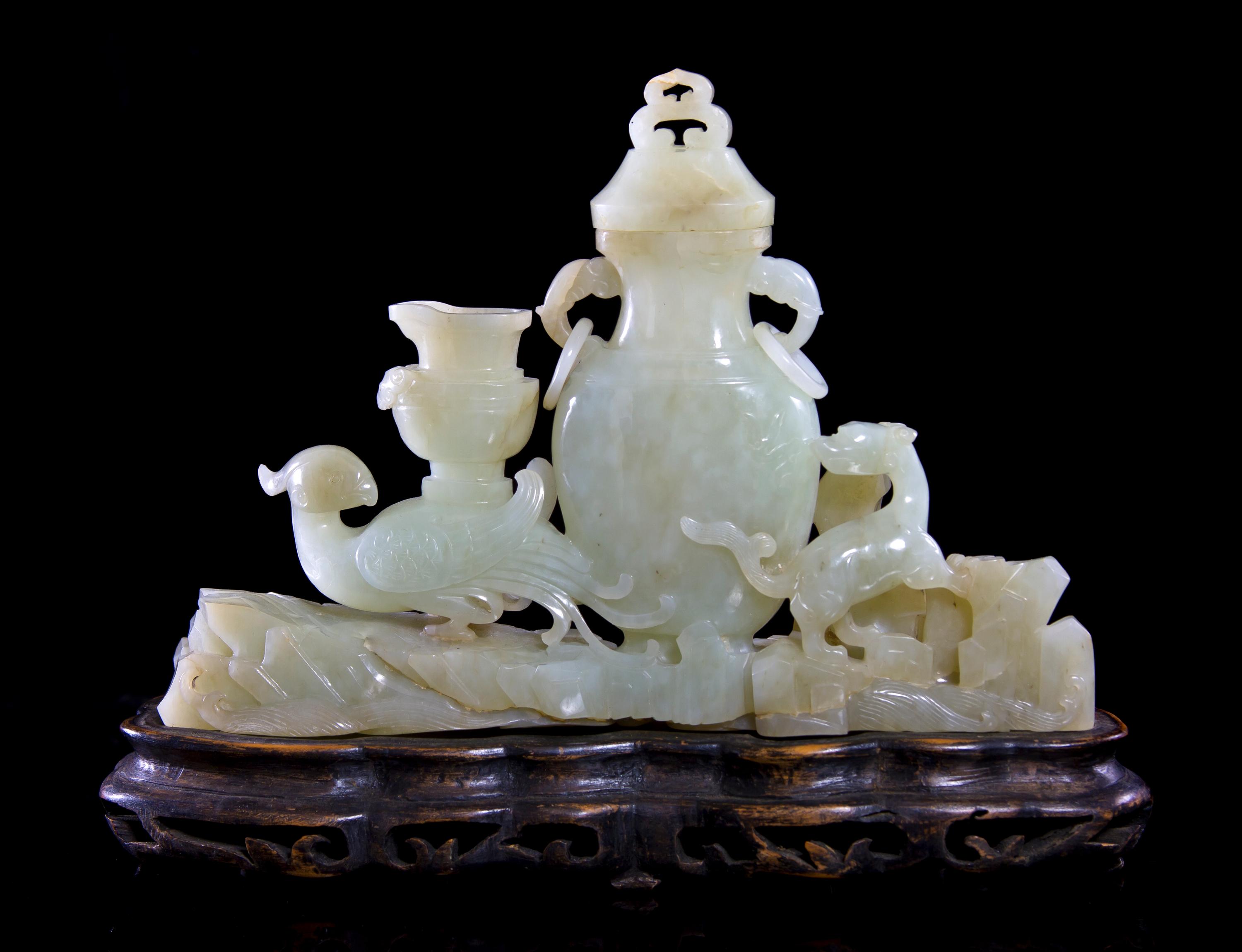 A Pale Celadon Jade Scholar's Desk Object Width 7 inches. — 19TH CENTURY