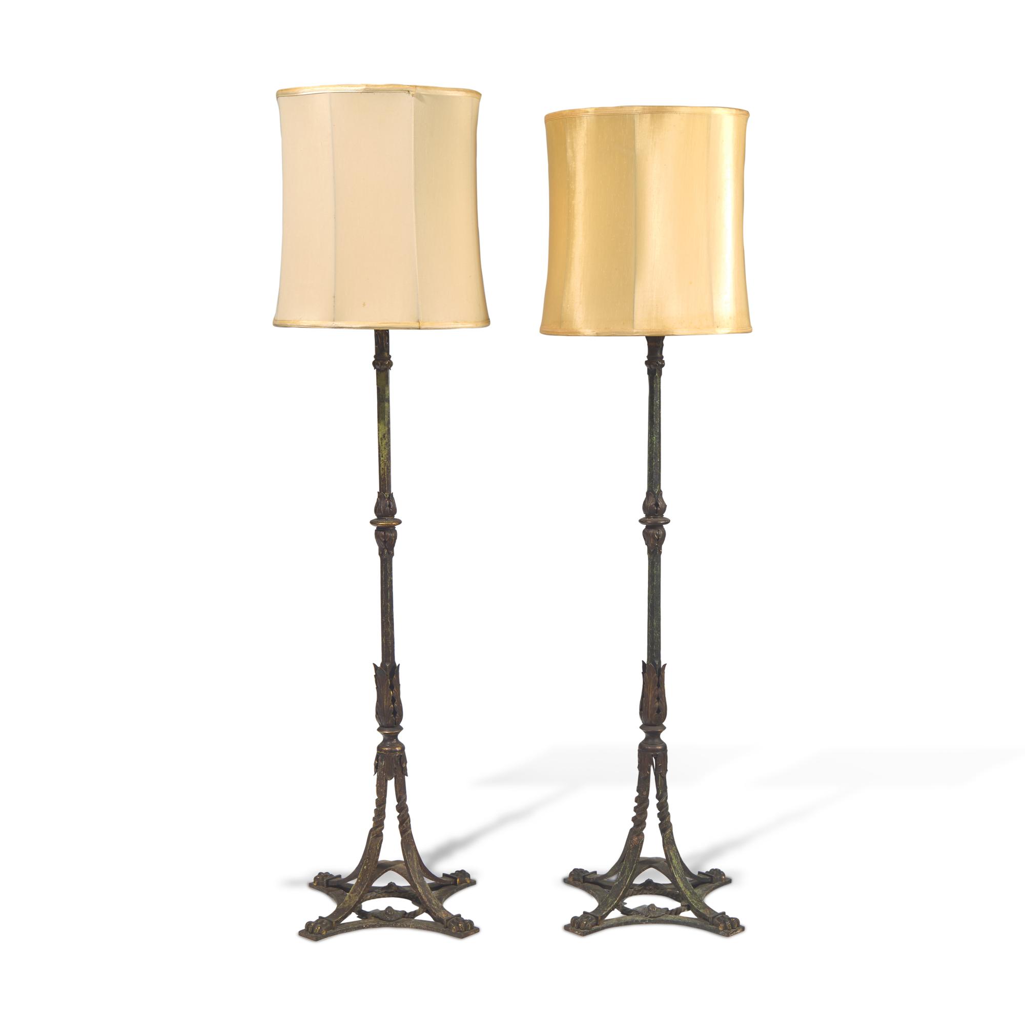 A Pair of Gothic Revival Wrought and Cast Iron Floor Lamps