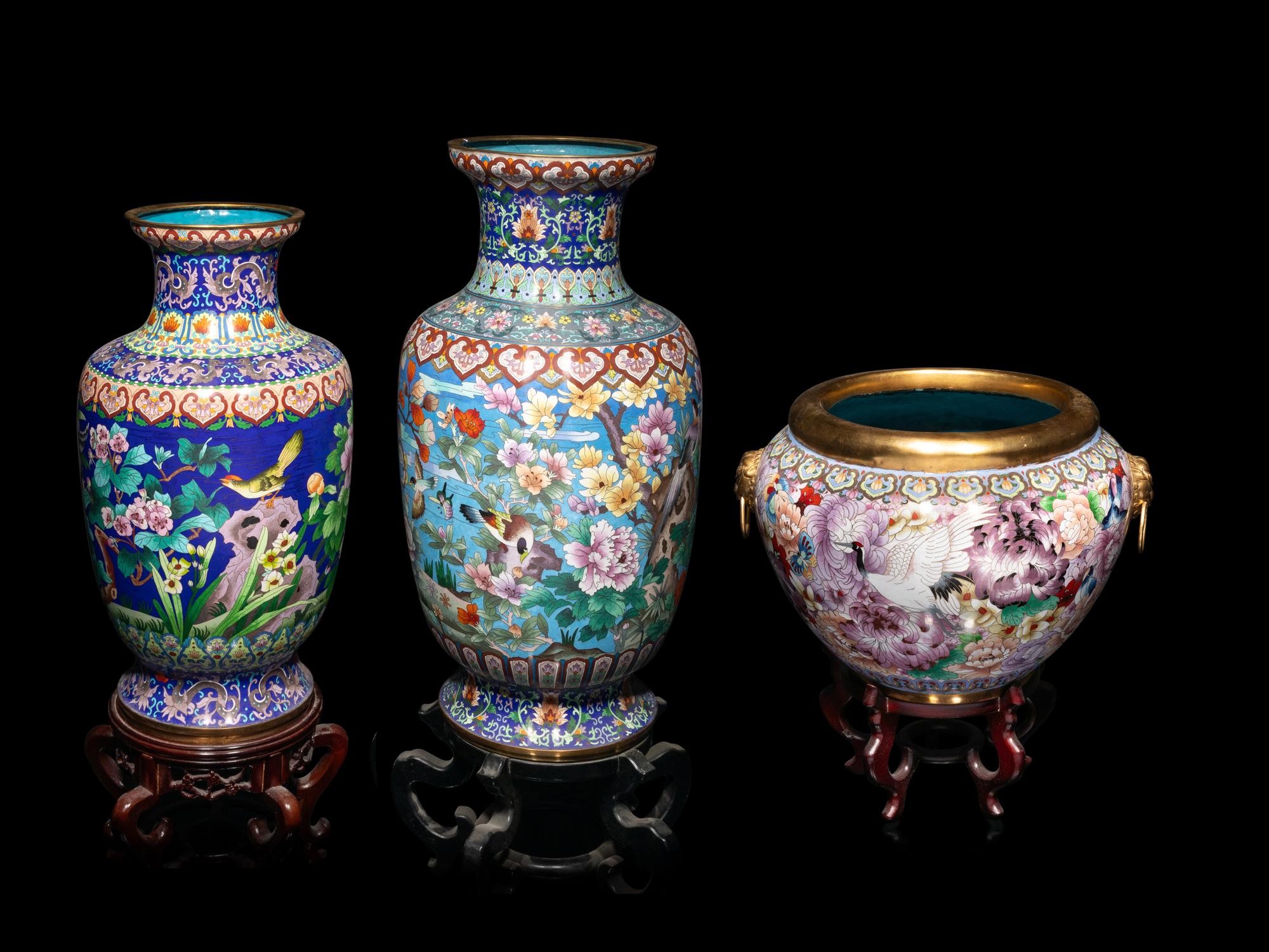 Three Large Chinese Cloisonné Vessels