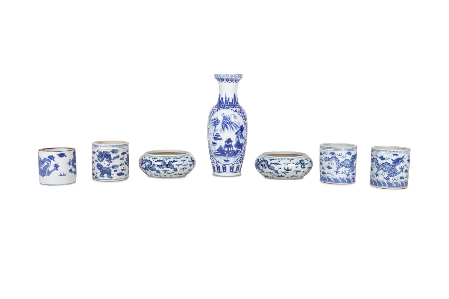 Seven Blue and White Porcelain Articles