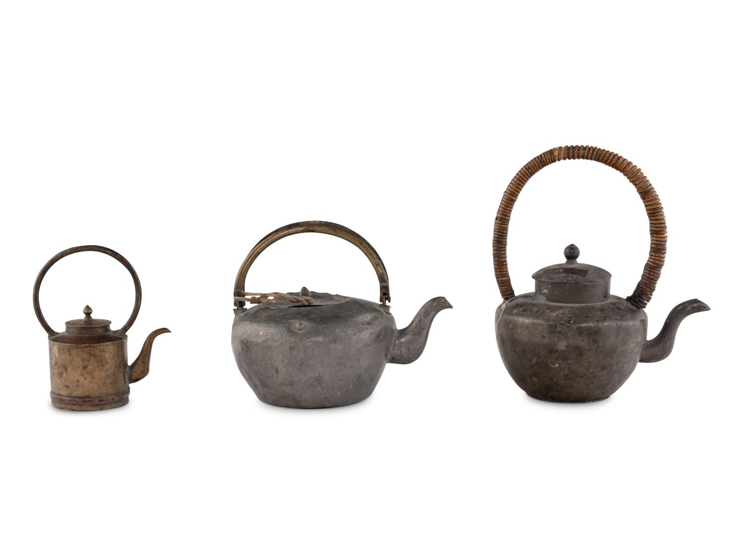 Three Mixed Metal Teapots