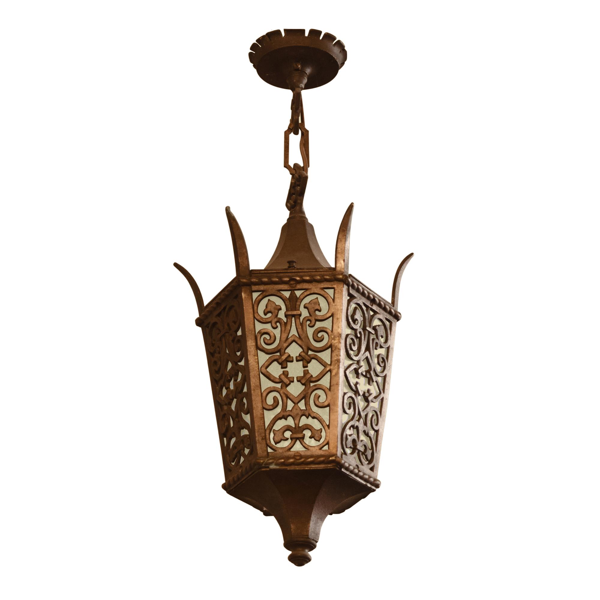 A Bronze Pendant Light Fixture 13" W x 13" D x 27.5" H — Argentina, Circa 1920