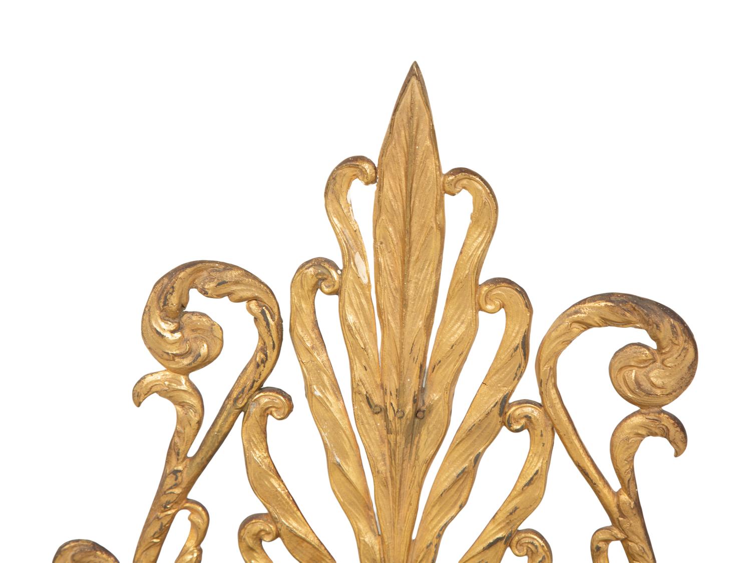 A Pair of Italian Gilt Metal and Glass Three-Light Sconces — Early 20th Century