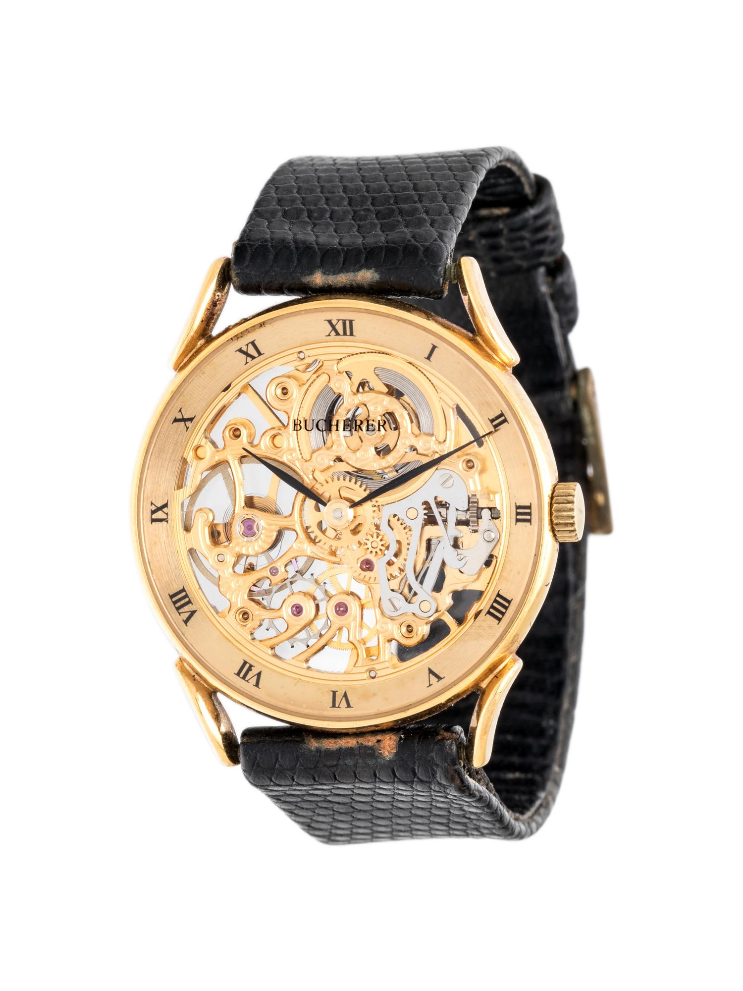 BUCHERER, GOLD-PLATED SKELETON WRISTWATCH