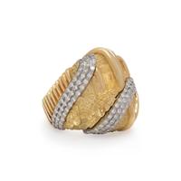 HENRY DUNAY, YELLOW GOLD, PLATINUM, AND DIAMOND RING