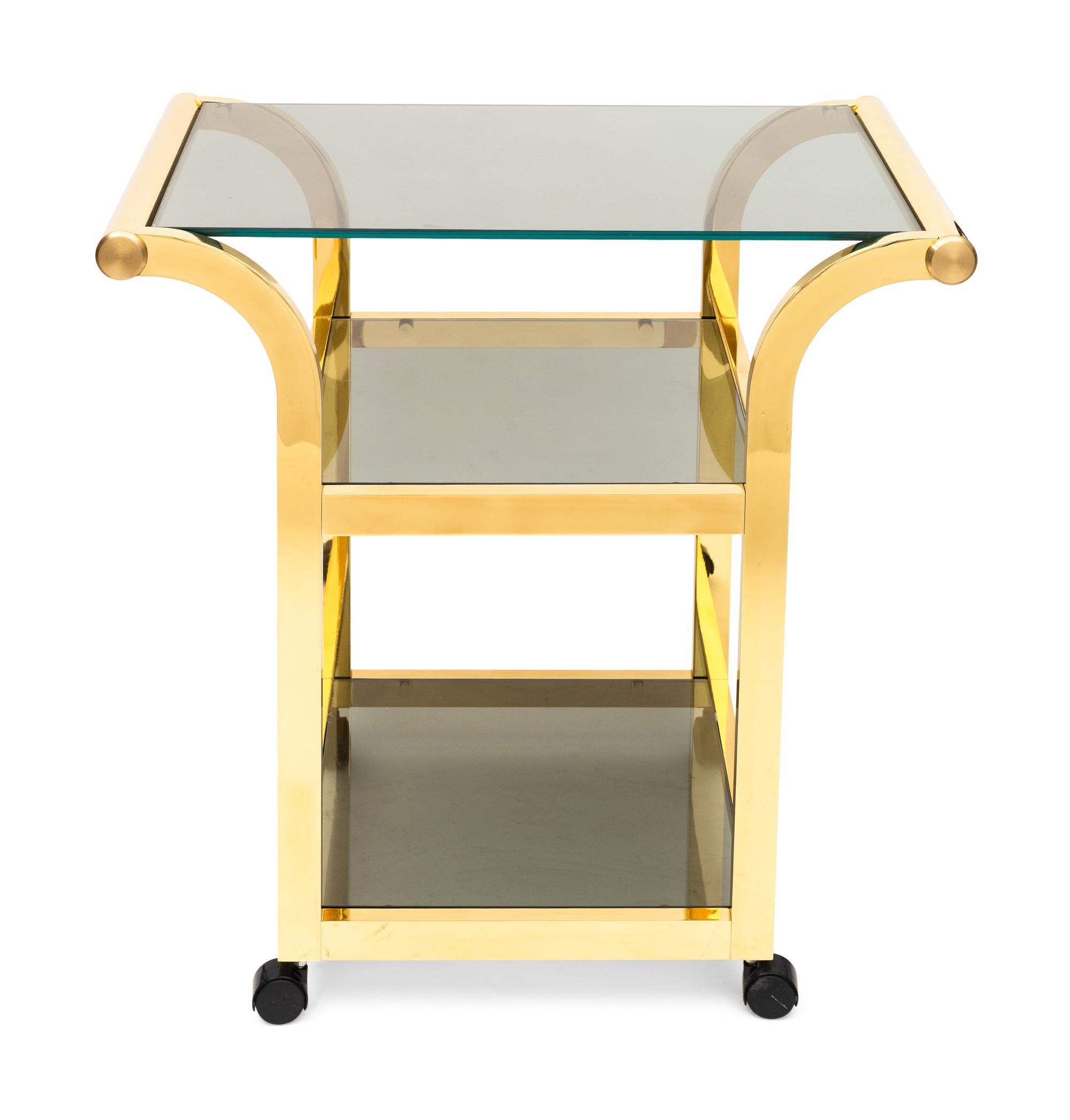 A Polished Brass and Smoked Glass Bar Cart