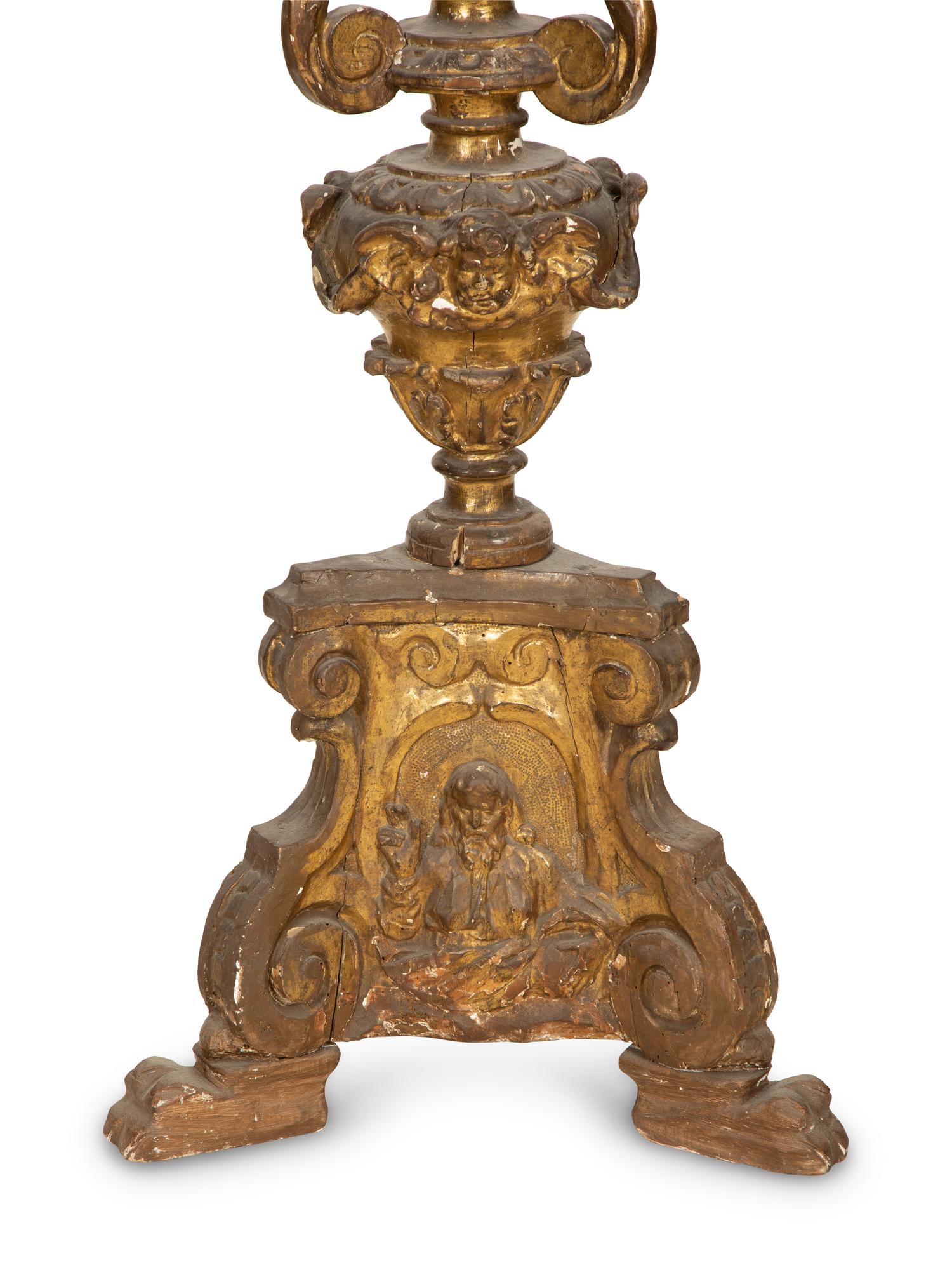 A Venetian Painted and Parcel Gilt Lantern on Stand