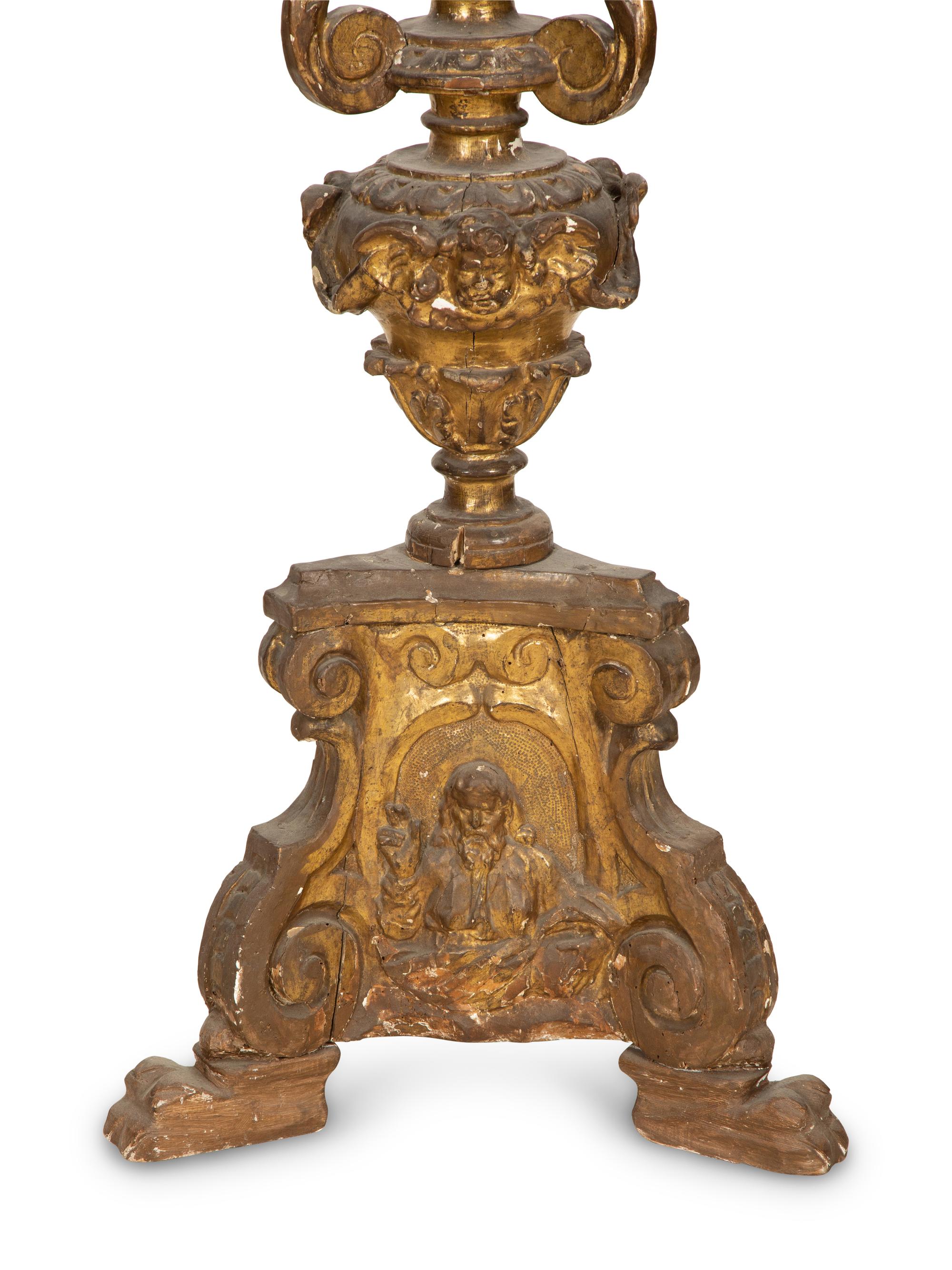 A Venetian Painted and Parcel Gilt Lantern on Stand