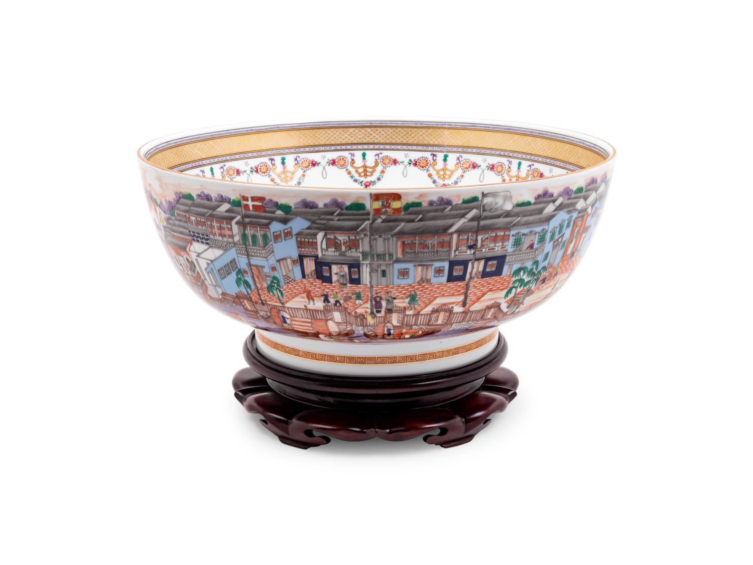 A Mottahedeh Chinese Export Decorated Porcelain Punch Bowl