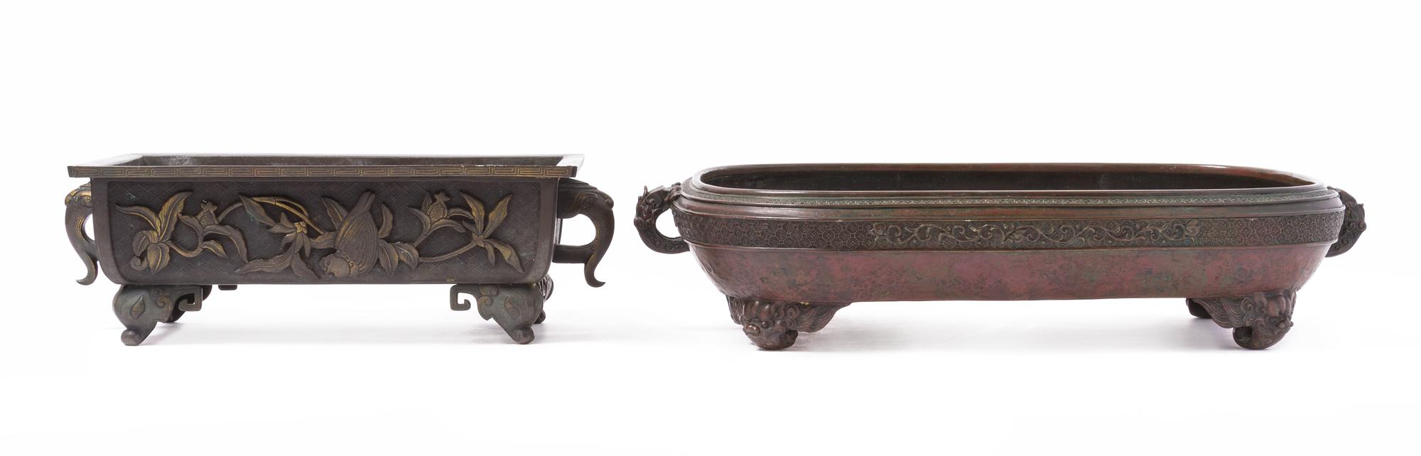 Two Bronze Censers Height of taller 5 inches.
