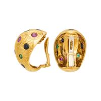 RUBY, EMERALD, AND SAPPHIRE CLIP EARRINGS