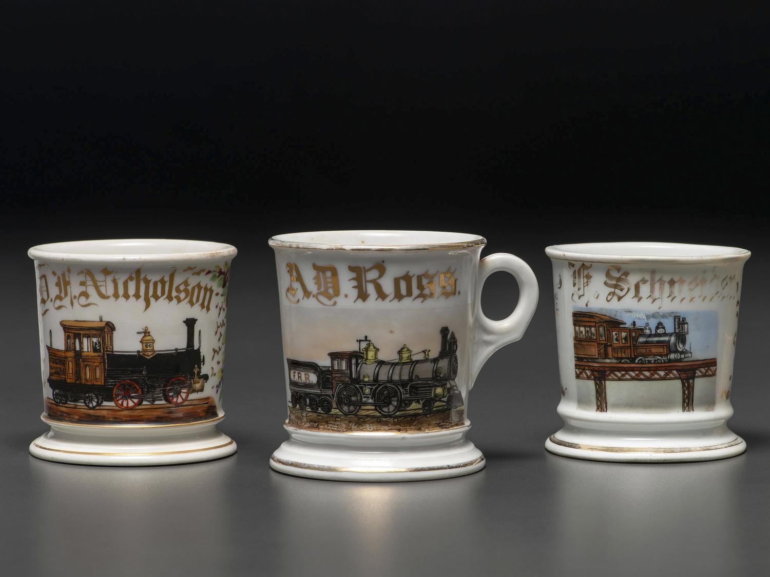 Three Railroad Worker's Porcelain Occupational Shaving Mugs